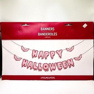 Happy Halloween‎ Dripping Blood Letters Bat Banner Set Party Decoration 2pc NWT